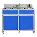 A blue Monsam portable sink with four basins.