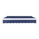 A blue awning with white trim.