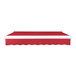 A red rectangular awning with white trim and a protective hood.