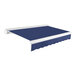 An Awntech Key West navy blue awning with white trim and protective hood.