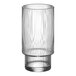 A clear glass Acopa Lore tealight and votive holder with a ribbed design.