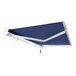 A navy blue Awntech Destin retractable awning with white metal frame.