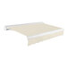 An Awntech linen awning with beige shade extended over a white surface.