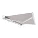 A grey awning with a white protective hood and frame.