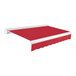 An Awntech Key West red retractable awning with a white protective hood.