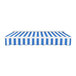 An Awntech Destin blue and white striped retractable patio awning with protective hood.
