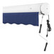 A navy and white striped awning with a protective hood.