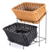 A honey polyweave plastic cascading basket on a stand.