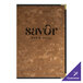 A H. Risch, Inc. Fools Gold metallic menu cover on a table with a menu showing black text.