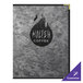A H. Risch, Inc. steel brushed metallic menu cover with a logo of a coffee shop on it.