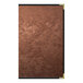 A bronze brushed metallic menu cover with customizable inserts.