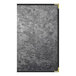 A steel menu cover with a brushed metallic finish.