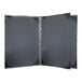 A black rectangular menu cover with a black border and a grey surface.