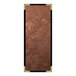 A brown metallic menu cover with black leather trim.