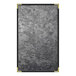 A rectangular steel menu cover with a brushed metallic finish.