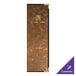 A brown rectangular menu cover with gold text on it.