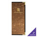 A H. Risch Fools Gold metallic menu cover with a wine label on it.