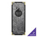 A rectangular steel menu cover with a brushed metallic finish and a customizable rectangular insert.