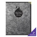 A brushed metallic steel H. Risch, Inc. menu cover with a customizable 6 view display.