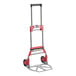 A red and silver Lavex aluminum folding hand truck with rubber wheels.