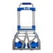 A blue and silver Lavex hand truck with wheels.