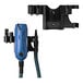 A black and blue XPOWER pet hair dryer with a hose attached.