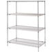 A Metro Super Erecta Brite wire shelving unit with three shelves.