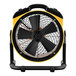 An XPOWER yellow and black air circulator utility fan on a stand.