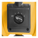 The black and yellow remote control for an XPOWER FC-100S Pro Air Utility Fan.