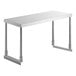 A stainless steel rectangular Avantco overshelf with metal legs.