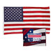 A package for a Valley Forge 4' x 6' United States of America flag with a red, white, and blue flag with white stars on it.