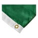 A white flag with green and gold details.