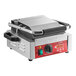 An Avantco commercial panini grill with a red and black handle and dial.