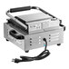 An Avantco silver rectangular electric commercial panini grill with a cord attached.