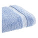 A blue 1888 Mills Fibertone bath towel with a white stripe.