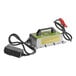 A green and black Lavex battery charger with wires.