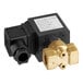 A close-up of a brass Lavex solenoid valve with a black and gold metal piece.