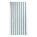 A seafoam, white, and blue striped 1888 Mills Fibertone pool towel.