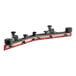 A red and black metal Lavex Squeegee Assembly with black knobs on a white background.