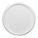 A white plate with a round rim.