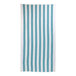 A teal and white striped pool towel.