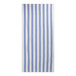 A white and blue striped Fibertone pool towel.