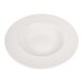 A white bowl with a black rim on a white background.