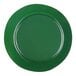 A green Elite Global Solutions Maya melamine plate with a circular rim.