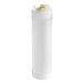 A white plastic San Jamar squeeze bottle with a yellow cap.