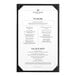 A black Acopa Prime vinyl menu board with a white menu inside.