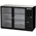 A black Beverage-Air back bar refrigerator with glass doors.