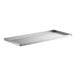 A silver stainless steel shelf on a white background.