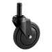 A Regency black polyurethane shelving stem caster with a black wheel and handle.