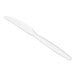 A white plastic knife on a white background.